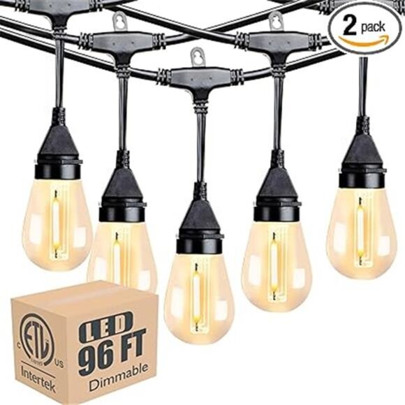 96FT (2x48FT) Outdoor String Lights, Shatterproof Dimmable LED Bulbs String - Picture 7 of 7